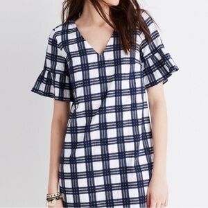 Madewell Dress Leighton Plaid Bell Sleeve V-Neck Midi Quality Made Versatile
